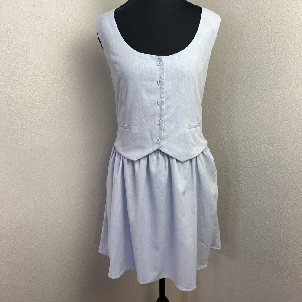 Paper Heart Vest Dress Women's XL Linen Blend Light Blue Front Button Boho Beach